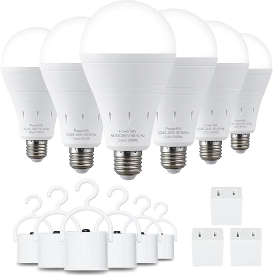 DEBAOBULB Rechargeable Emergency Light Bulbs (6-Pack), Battery Backup LED Bulbs 6000K Daylight, E26 Base 9W (60W Equivalent), 1200mAh, 120V for Power Outages, Camping & Hurricanes
