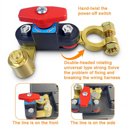 Car Battery Shut-Off Switch – Knob-Control Battery Disconnect with Pure Copper Terminals for 12V/24V Vehicles, RVs, Boats, Trucks, and Off-Road Applications