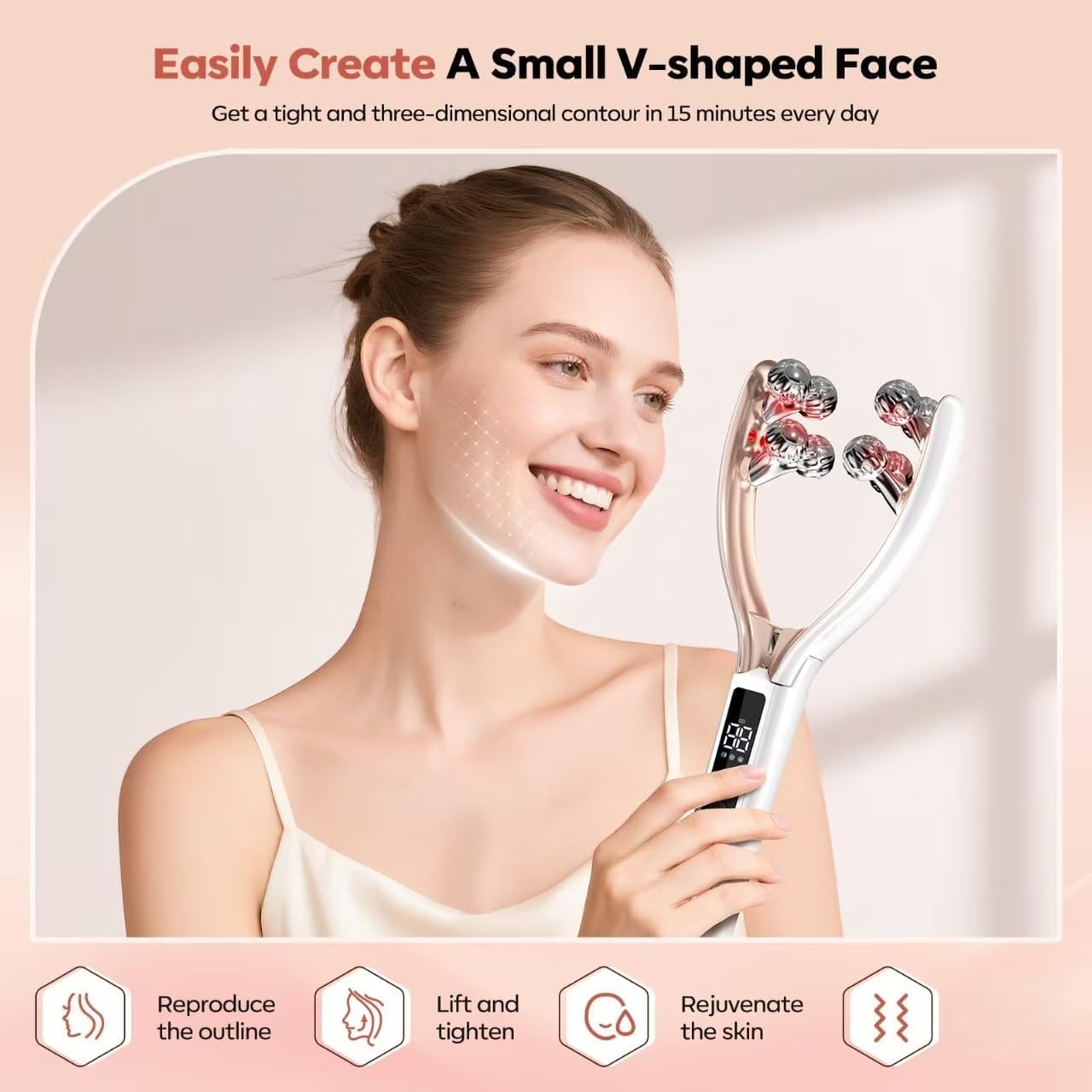 Doge&Vollar Facial Massager for Face & Neck – Rechargeable Lymphatic Drainage Face Roller, Korean Skincare Shaper & Slimmer for Women, Contouring & Firming Tool for Home & Travel