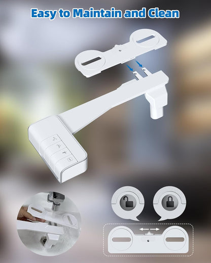 Hibbent Non-Electric Bidet Toilet Attachment – Dual Nozzle Fresh Water Bidet for Rear & Feminine Wash, Adjustable Water Pressure Control, Self-Cleaning Sprayer, Easy Install, White