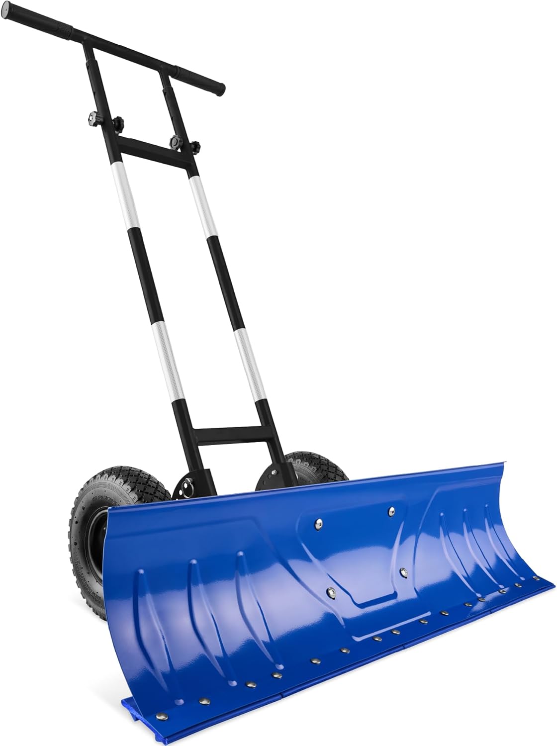 Best Choice Products 36" Heavy-Duty 2-Wheel Snow Pusher with Galvanized Blade – Adjustable Handle & Blade Angle for Easy Snow Removal (Blue)