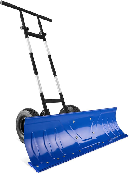 Best Choice Products 36" Heavy-Duty 2-Wheel Snow Pusher with Galvanized Blade – Adjustable Handle & Blade Angle for Easy Snow Removal (Blue)