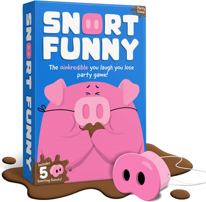 Snort Funny – The Oinkcredible “You Laugh You Lose” Party Game | Family & Friends Game with 150 Challenge Cards, 5 Pig Snouts & Mud Tokens | 4–8 Players, Ages 8+