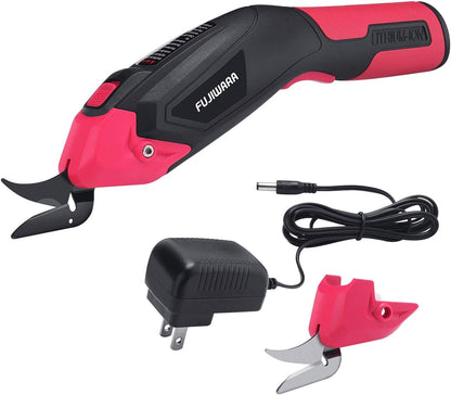 Electric Scissors – Cordless Rechargeable Fabric Cutter with 2 Blades (Red)