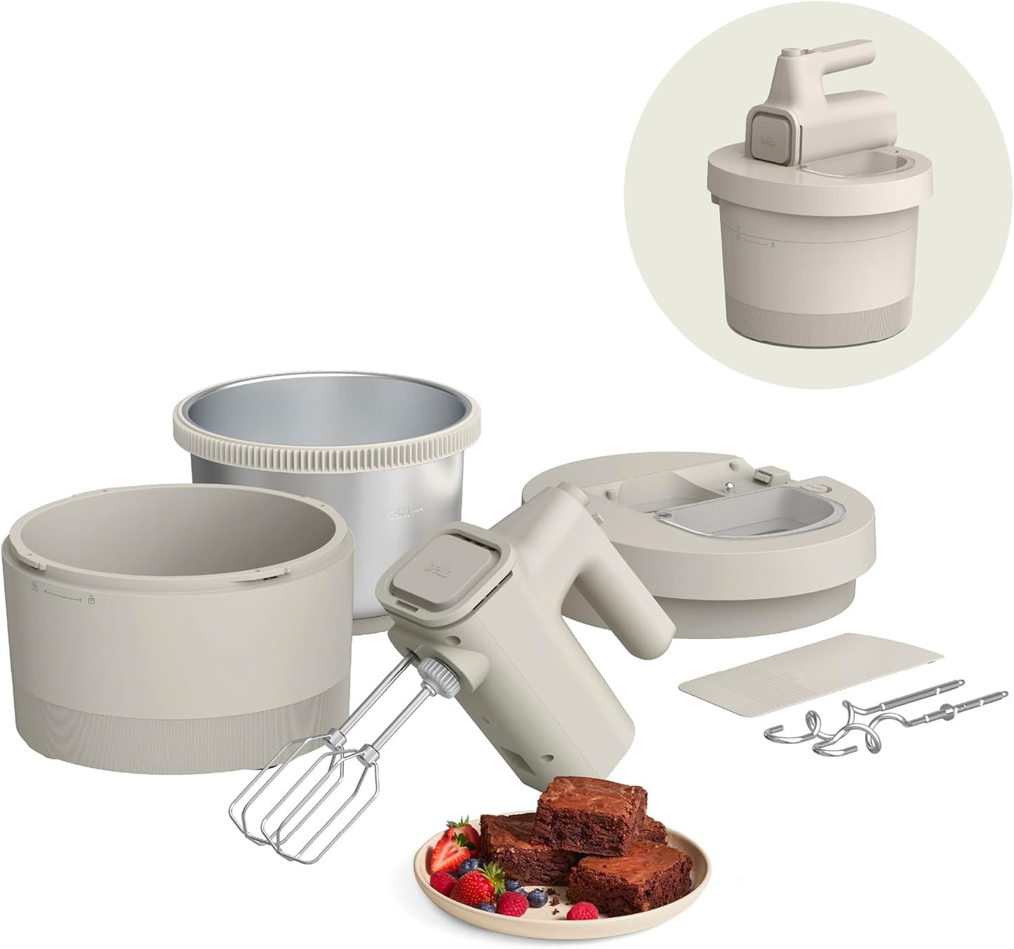 Bella 3.5 Qt Hand & Stand Mixer, 2-in-1 Electric Mixer with Bowl, Dough Hook, Whisk & Egg Beaters, 200-Watt Multifunctional Baking Mixer, Oatmilk
