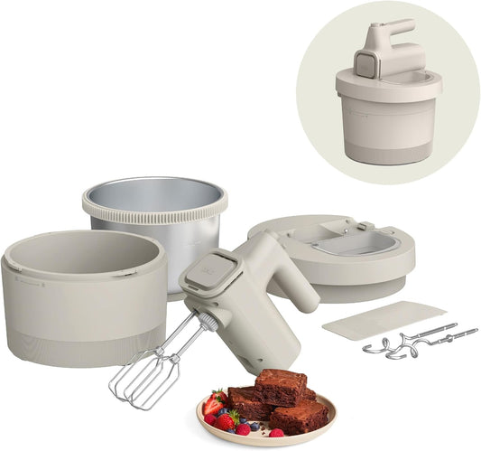 Bella 3.5 Qt Hand & Stand Mixer, 2-in-1 Electric Mixer with Bowl, Dough Hook, Whisk & Egg Beaters, 200-Watt Multifunctional Baking Mixer, Oatmilk