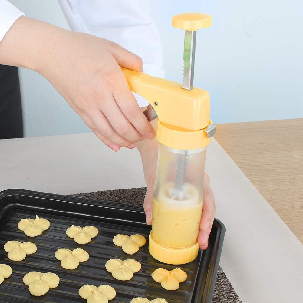 Ourokhome Cookie Press & Icing Gun – Biscuit Maker with 16 Discs and 6 Cake Decorating Tips, Yellow