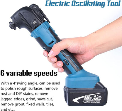 Cordless Electric Oscillating Tool – Lithium-Ion Multifunctional Renovation Tool, 6-Speed Adjustable Control, 4° Swing Angle
