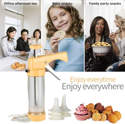 Ourokhome Cookie Press & Icing Gun – Biscuit Maker with 16 Discs and 6 Cake Decorating Tips, Yellow