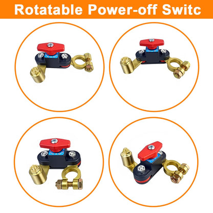 Car Battery Shut-Off Switch – Knob-Control Battery Disconnect with Pure Copper Terminals for 12V/24V Vehicles, RVs, Boats, Trucks, and Off-Road Applications