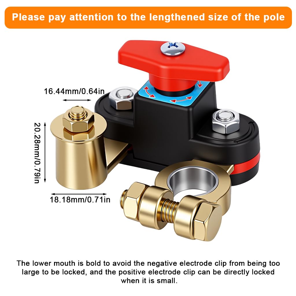 Car Battery Shut-Off Switch – Knob-Control Battery Disconnect with Pure Copper Terminals for 12V/24V Vehicles, RVs, Boats, Trucks, and Off-Road Applications