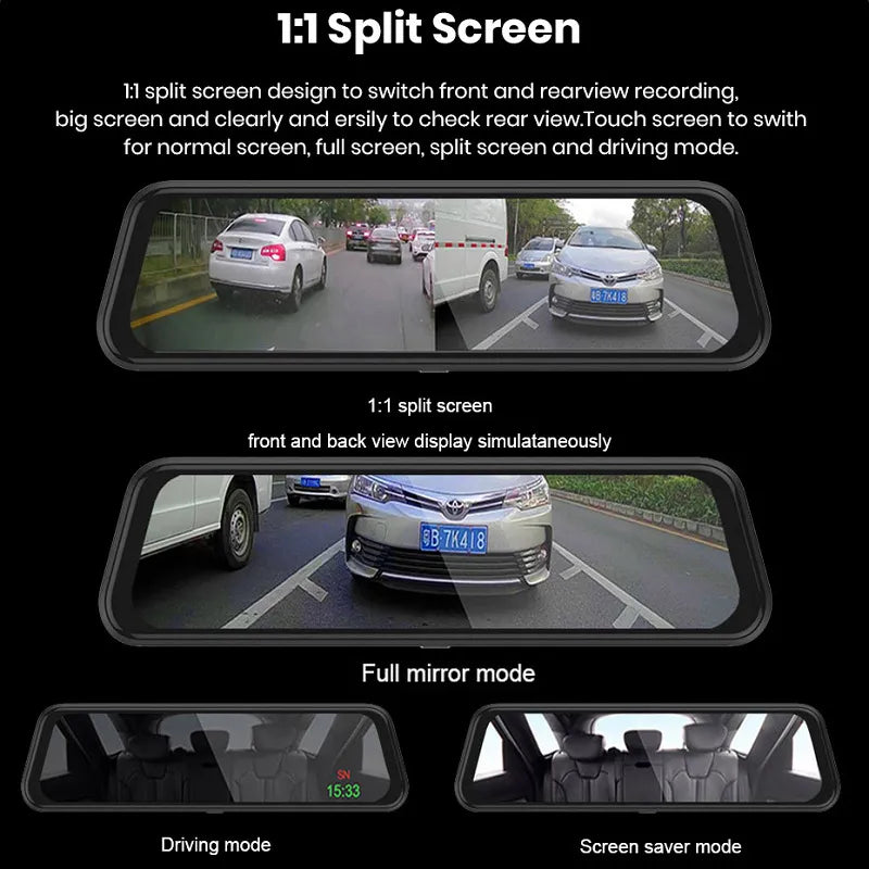 Touch Screen Parking Monitoring Dash Cam Smart Mirror