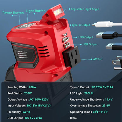 220W Portable Power Inverter for DeWALT 20V Battery