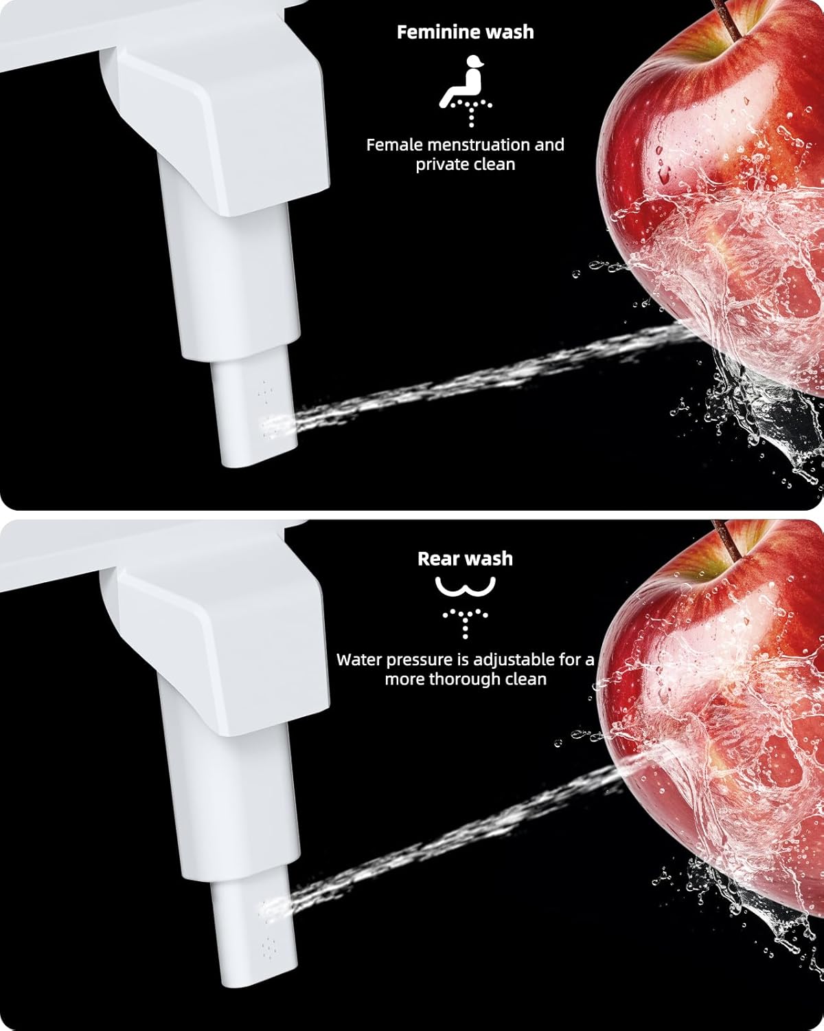 Hibbent Non-Electric Bidet Toilet Attachment – Dual Nozzle Fresh Water Bidet for Rear & Feminine Wash, Adjustable Water Pressure Control, Self-Cleaning Sprayer, Easy Install, White
