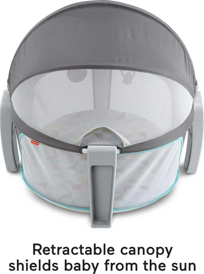 Portable Baby Bassinet Dome – Travel Play Space with Canopy & Developmental Toys (Grey Bubbles)