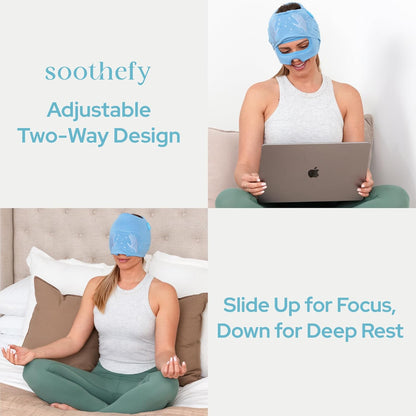 Migraine Relief Cap with Built-In Slide-Up Eye Mask – 360° Compression Hat with Cooling Gel for Headache, Tension, and Stress Relief