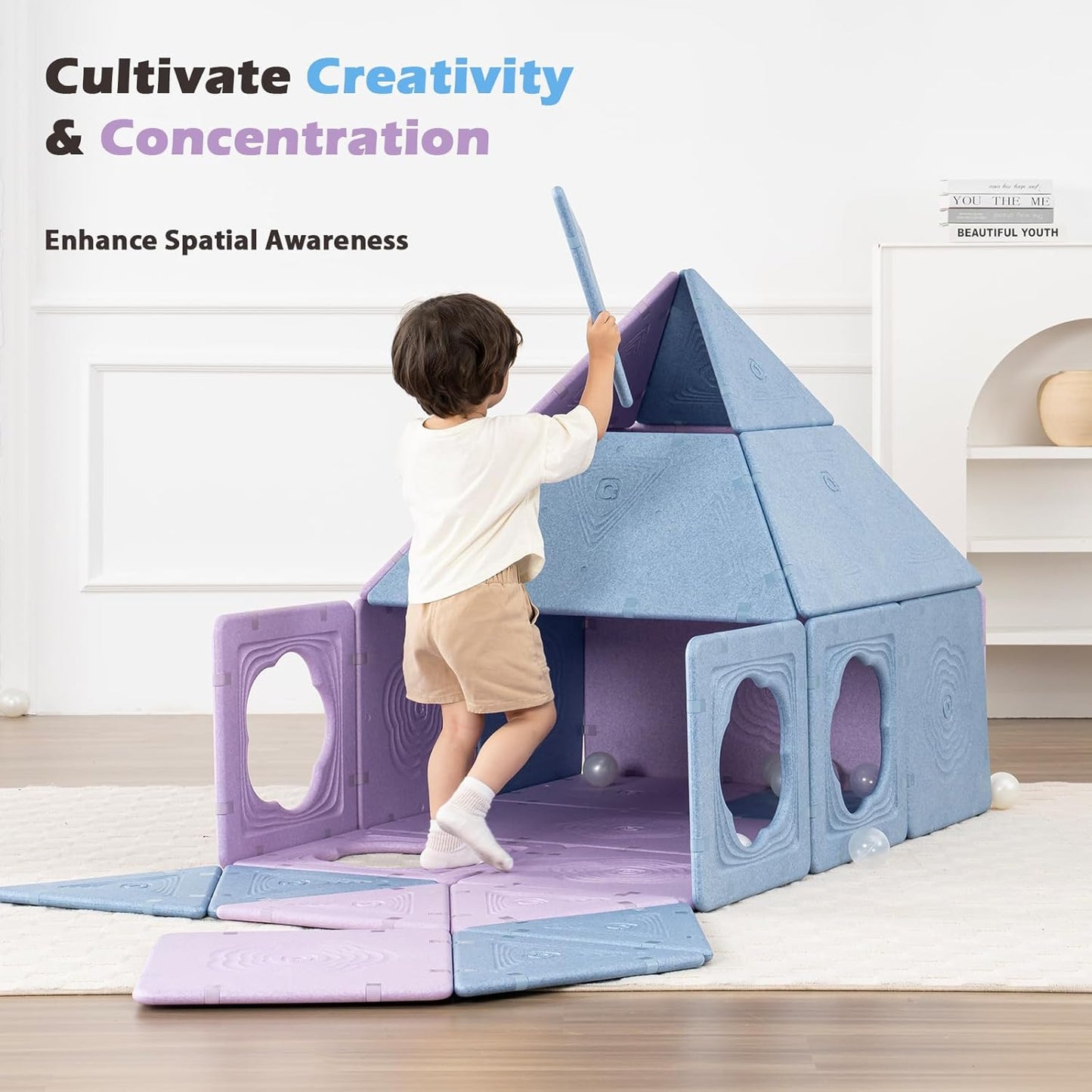 Asweets 18-Piece Magnetic Fort Building Kit for Kids 3+, Giant Modular Playhouse Panels with Built-In Magnets