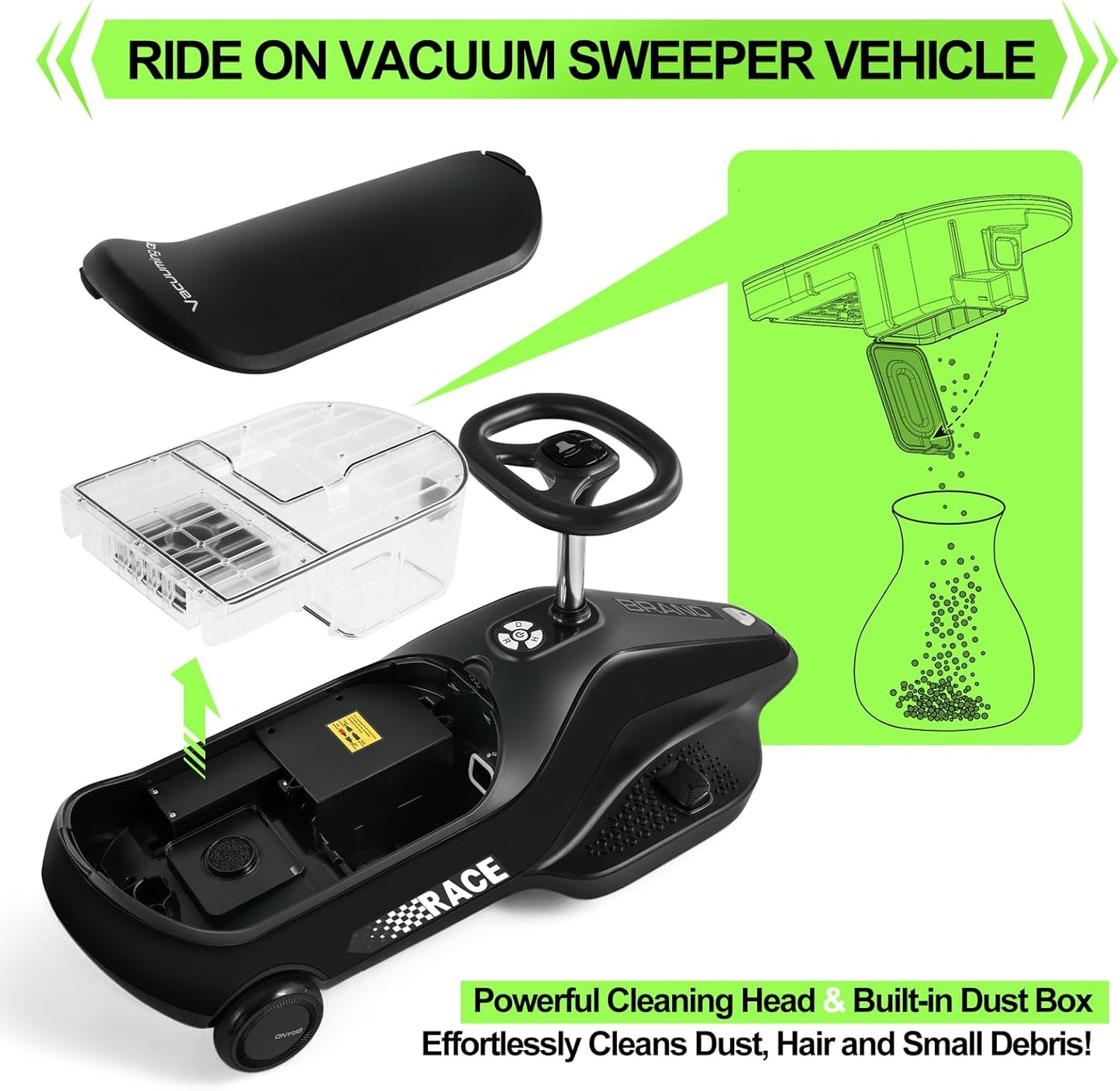 Kids Ride-On Go Kart with Vacuum Function – 12V Electric Car for Toddlers