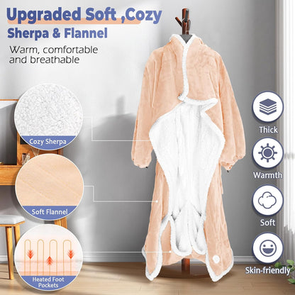 Wearable Heated Blanket with Foot Pocket – Electric Throw Blanket with Sleeves for Warmth & Comfort