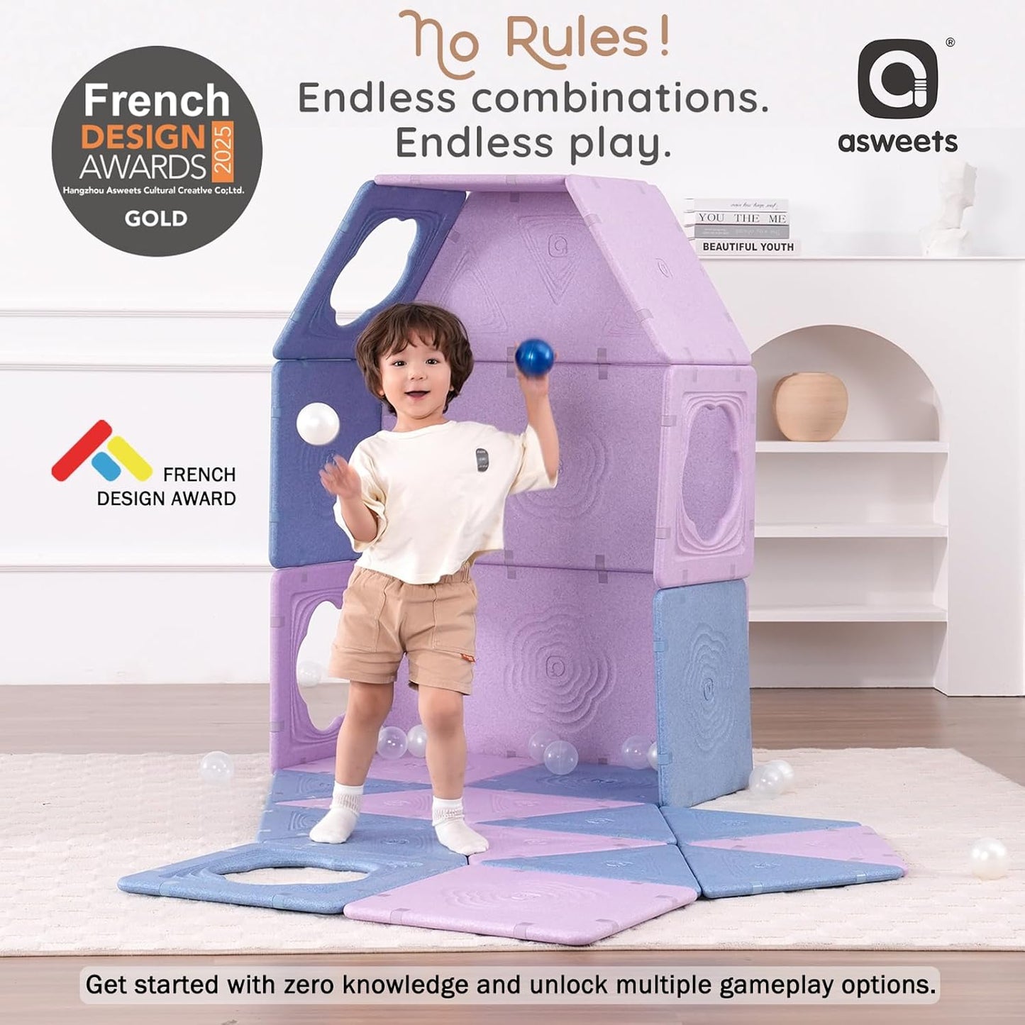 Asweets 18-Piece Magnetic Fort Building Kit for Kids 3+, Giant Modular Playhouse Panels with Built-In Magnets