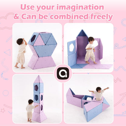 Asweets 18-Piece Magnetic Fort Building Kit for Kids 3+, Giant Modular Playhouse Panels with Built-In Magnets