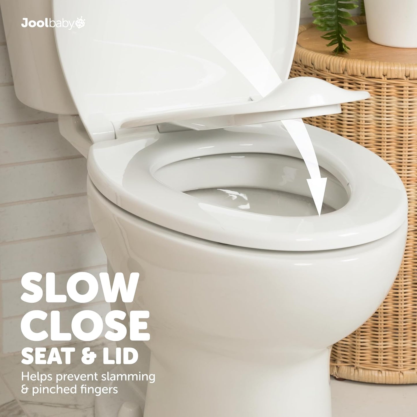 Jool Baby Quick Flip Elongated Toilet Seat with Built-In Toddler Potty & Splash Guard, Slow-Close Design
