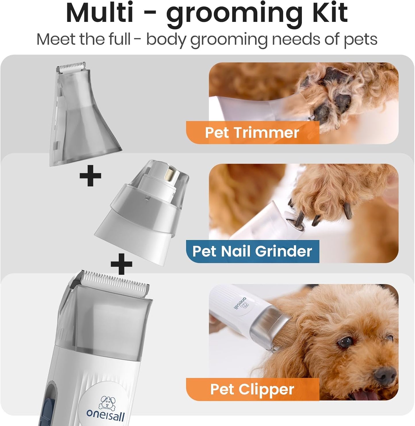 oneisall Dog Grooming Vacuum Kit – Pet Grooming Vacuum with Clipper & Nail Grinder, 1.5L Dust Cup, Deshedding Brush, 7-in-1 Shedding & Home Cleaning Tools (Blue)