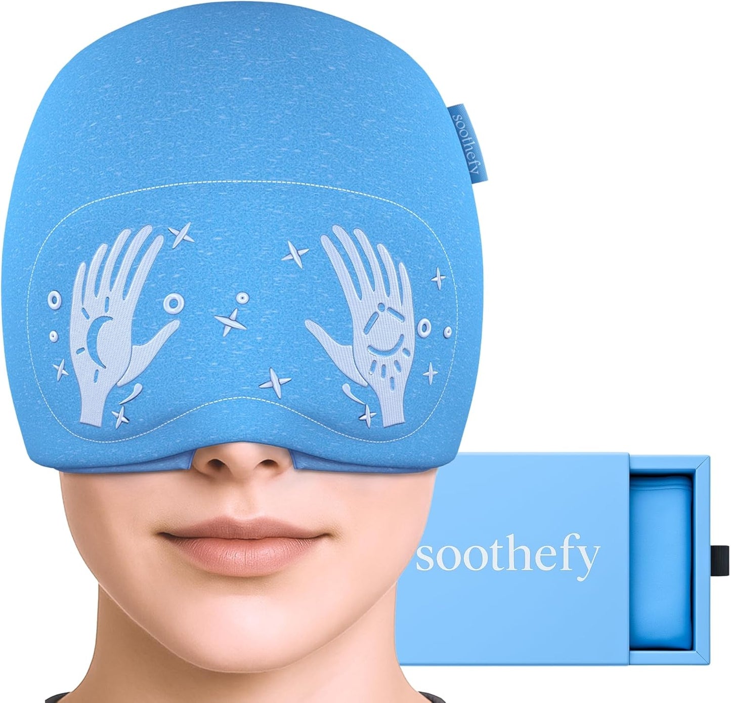 Migraine Relief Cap with Built-In Slide-Up Eye Mask – 360° Compression Hat with Cooling Gel for Headache, Tension, and Stress Relief