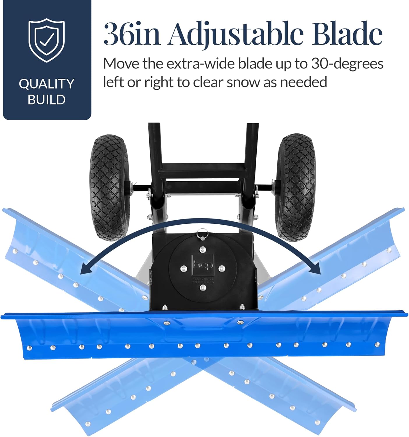 Best Choice Products 36" Heavy-Duty 2-Wheel Snow Pusher with Galvanized Blade – Adjustable Handle & Blade Angle for Easy Snow Removal (Blue)