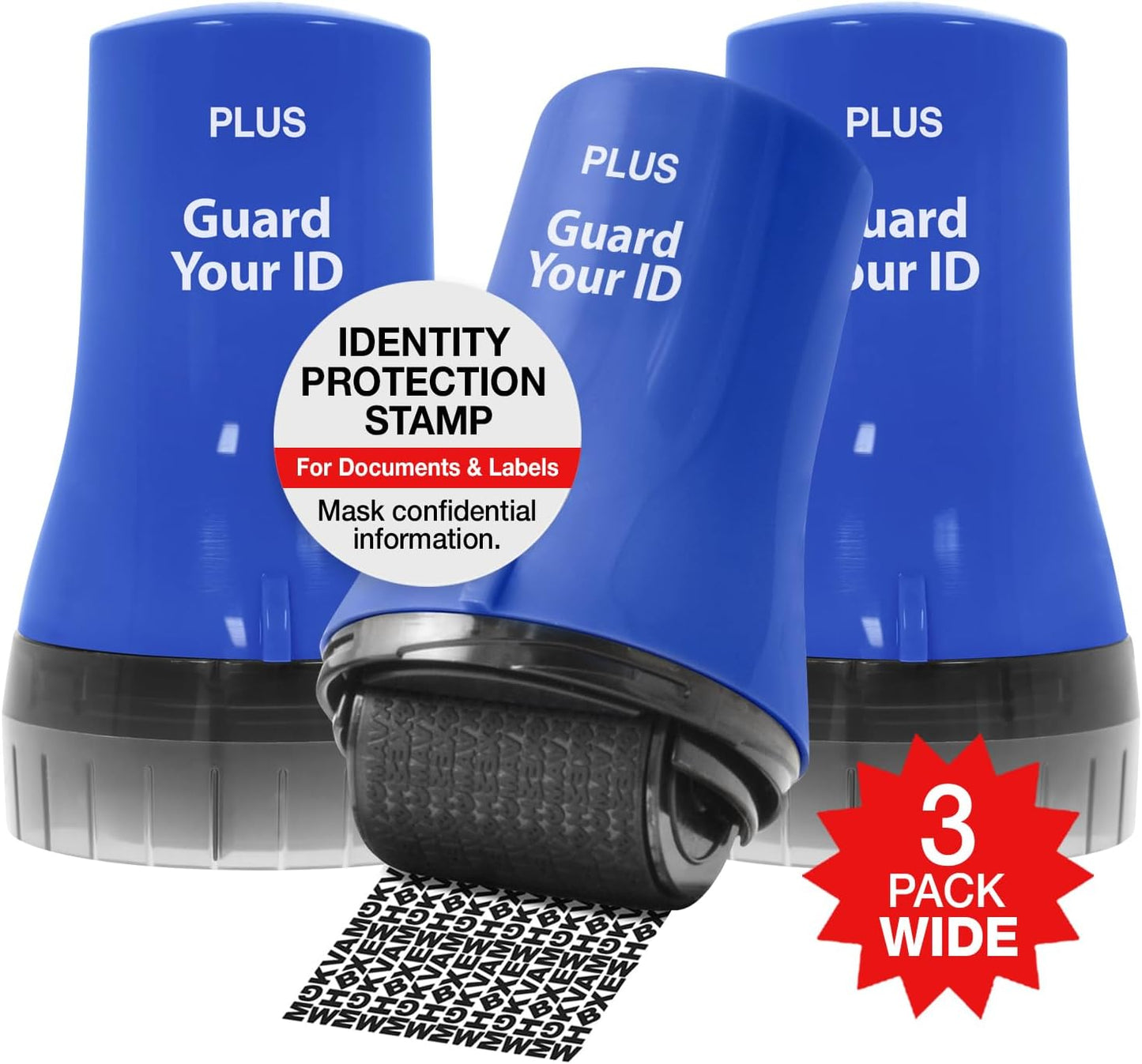 Guard Your ID Wide Advanced Roller – Identity Theft Protection Stamp for Mail, Bills & Shipping Labels (3-Pack, Blue) | As Seen on TV