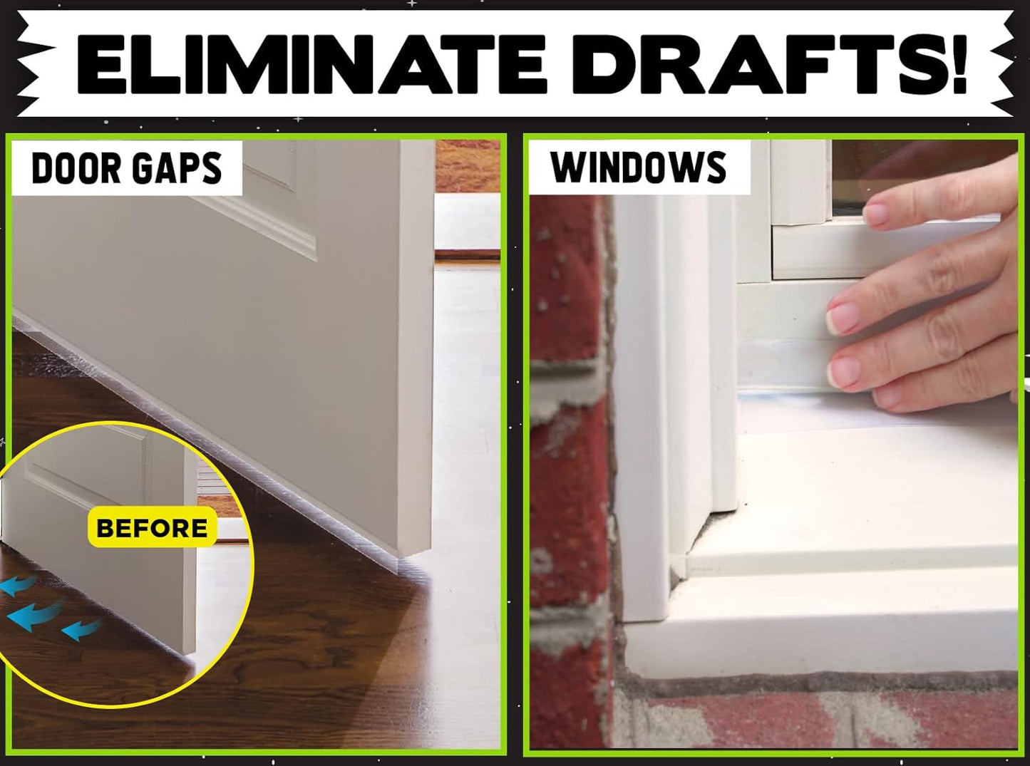 Alien Draft Seal – 49 ft Set of Adhesive & Flexible Flaps for Doors and Windows, Anti-Draft Weather Stripping (As Seen on TV)