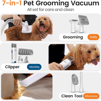 oneisall Dog Grooming Vacuum Kit – Pet Grooming Vacuum with Clipper & Nail Grinder, 1.5L Dust Cup, Deshedding Brush, 7-in-1 Shedding & Home Cleaning Tools (Blue)