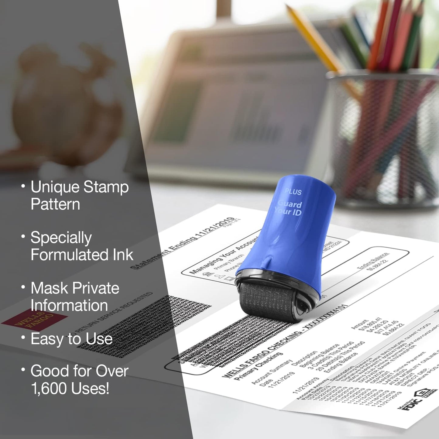 Guard Your ID Wide Advanced Roller – Identity Theft Protection Stamp for Mail, Bills & Shipping Labels (3-Pack, Blue) | As Seen on TV