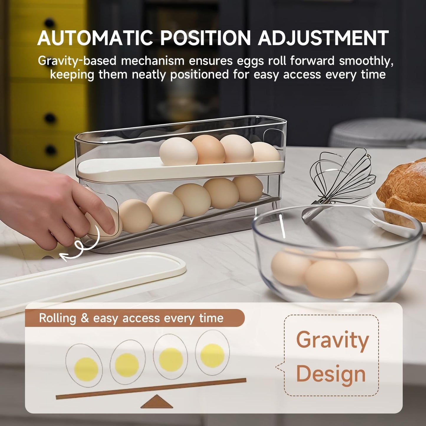 Rolling Egg Holder for Fridge – Automatic Egg Dispenser & Storage Tray for Kitchen & Countertop