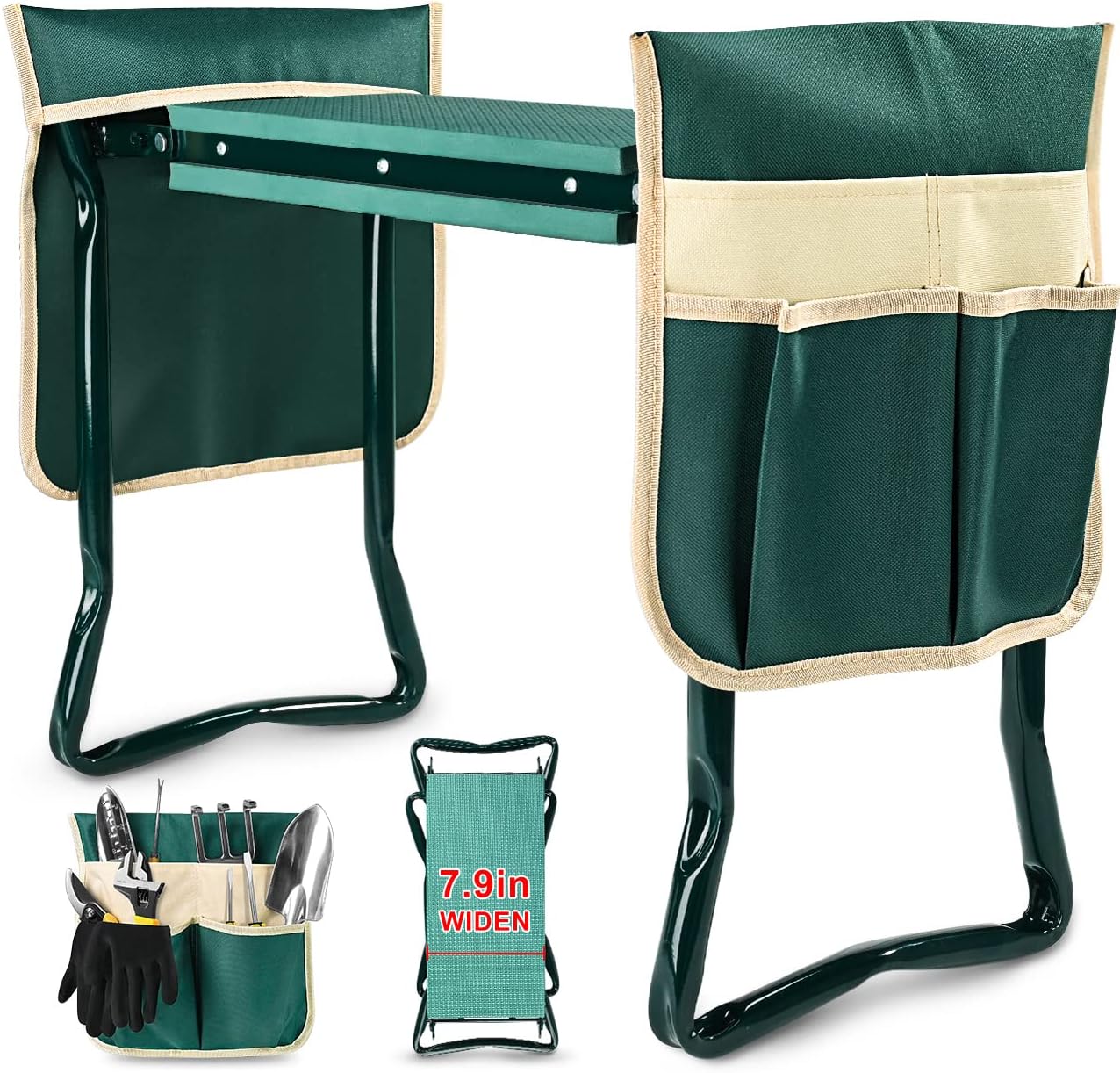 Garden Kneeler & Seat – Foldable Heavy-Duty Gardening Stool with Tool Pouches