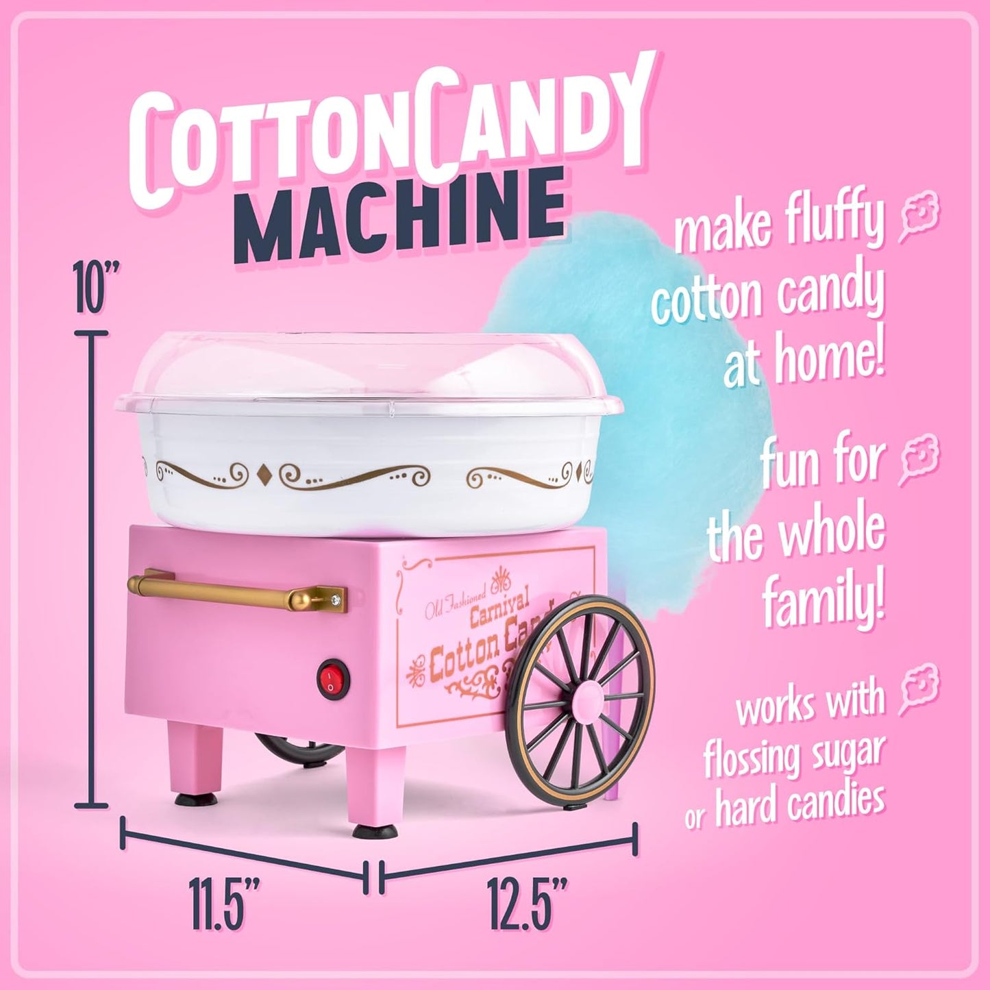 SweetSpin Cotton Candy Maker – Countertop Cotton Candy Machine with Reusable Cones & Sugar Scoop