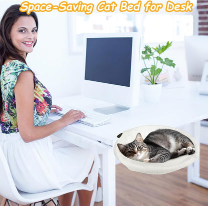Cat Desk Bed – Round Desktop Cat Perch with Clamp, Hammock Nest for Office & Home (Up to 50 lbs)