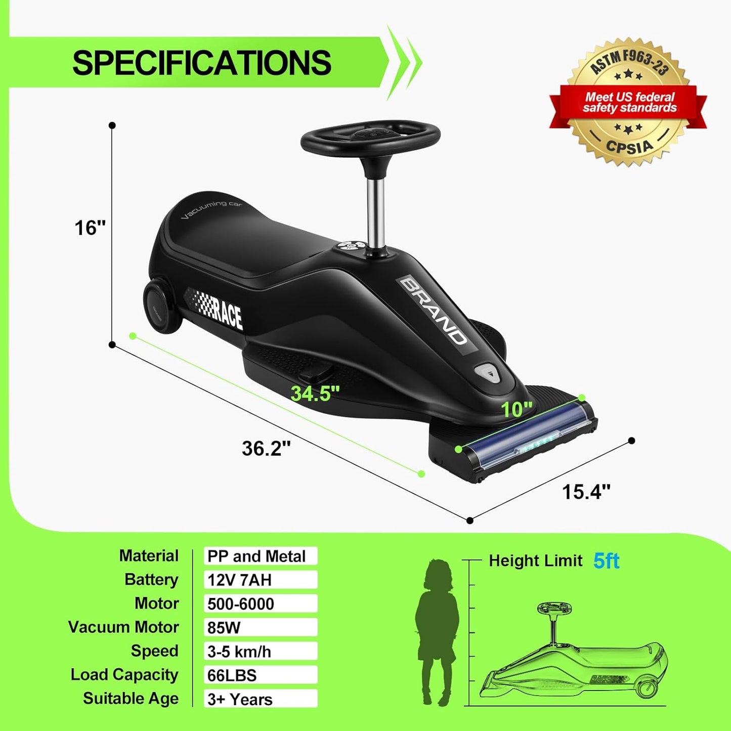 Kids Ride-On Go Kart with Vacuum Function – 12V Electric Car for Toddlers