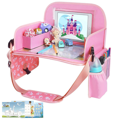 Kids Travel Tray for Car Seat – Road Trip Activity Tray (Pink)