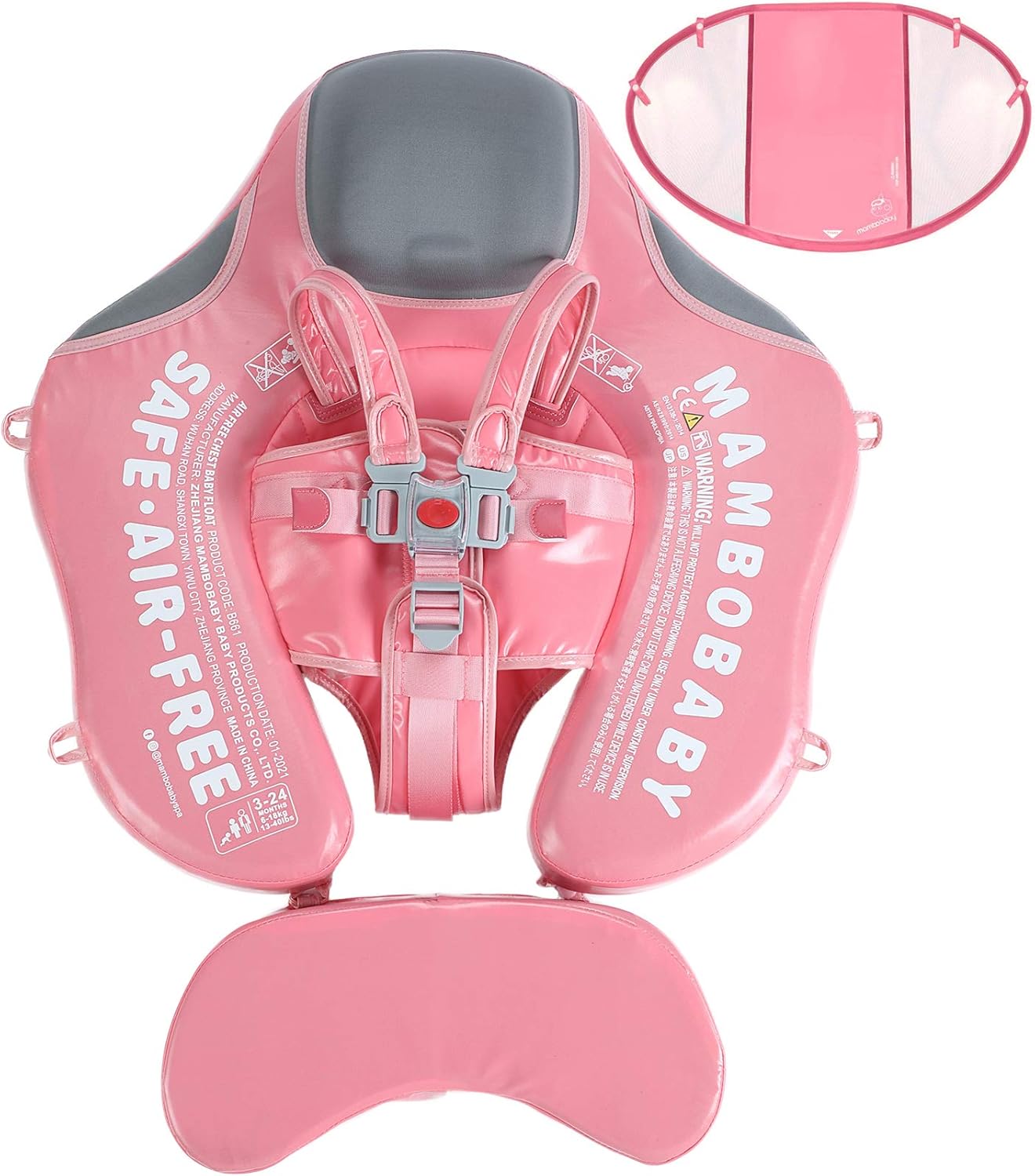 Mambobaby Baby Swim Float with Canopy – Flamingo Design Infant Swimming Trainer