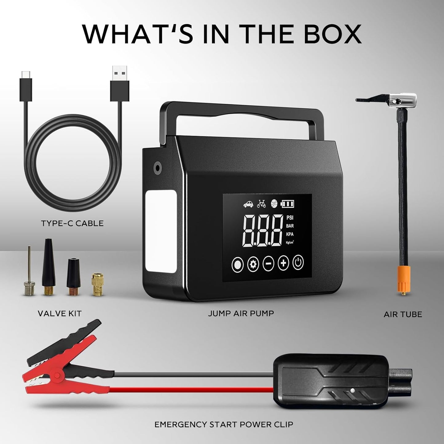 Hieha 4000A Portable Car Jump Starter with Air Compressor – 12V Battery Booster for Gas & up to 8.0L Diesel Engines, 150 PSI Tire Inflator, 15,000mAh Power Bank, Quick Charge, LED Flashlight & Emergency Kit
