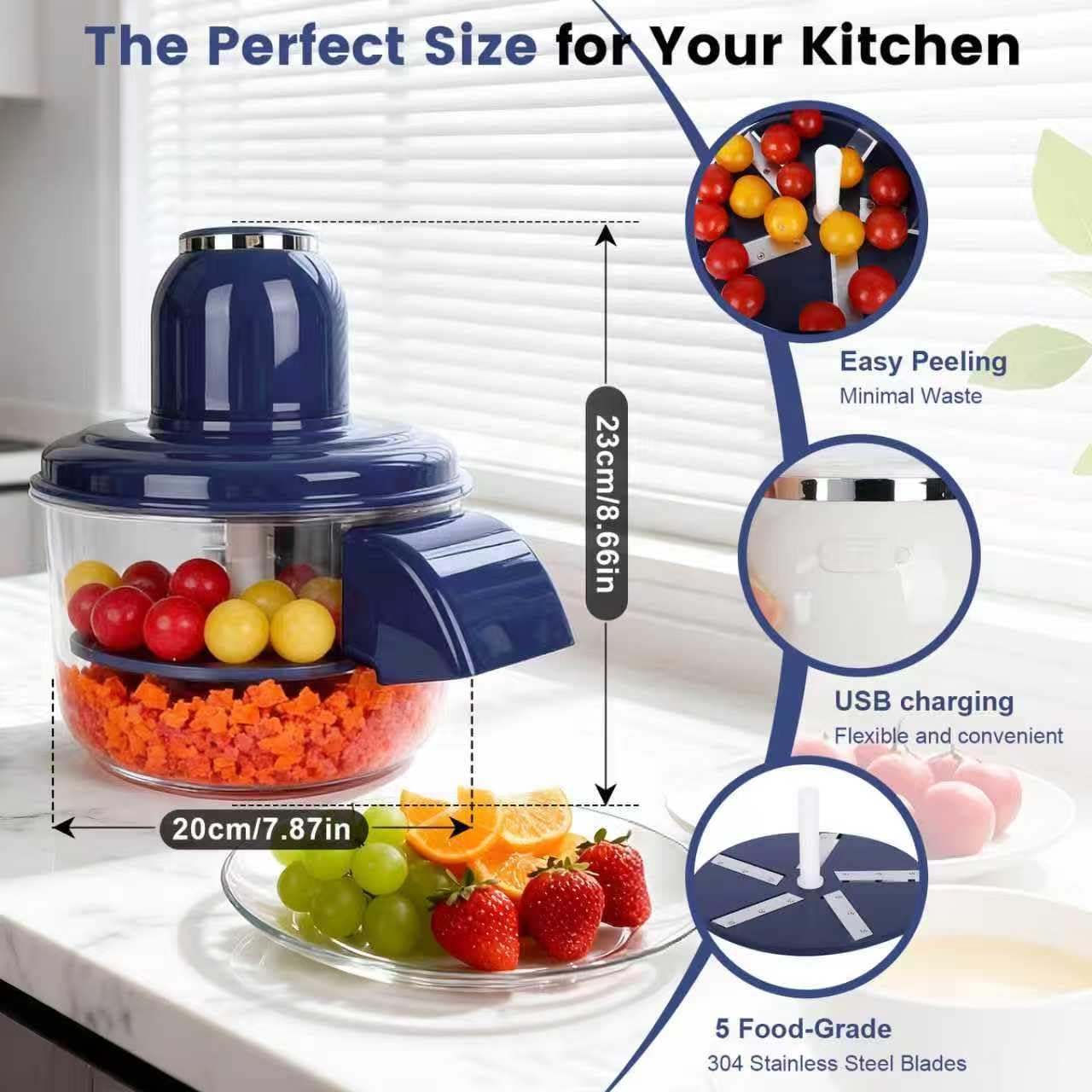 Automatic Grape Peeler Machine – Electric Garlic & Cherry Tomato Skin Remover for Small Fruits (Blue)