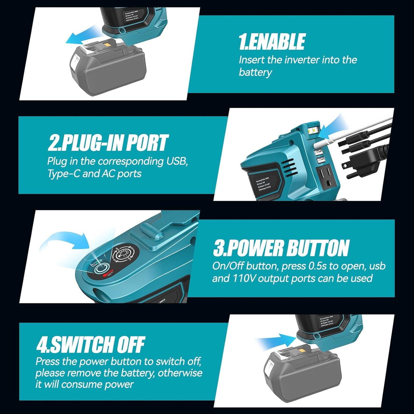 220W Portable Power Inverter for DeWALT 20V Battery