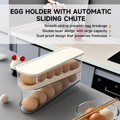 Rolling Egg Holder for Fridge – Automatic Egg Dispenser & Storage Tray for Kitchen & Countertop