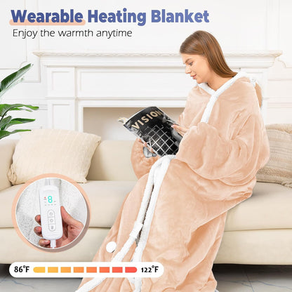 Wearable Heated Blanket with Foot Pocket – Electric Throw Blanket with Sleeves for Warmth & Comfort