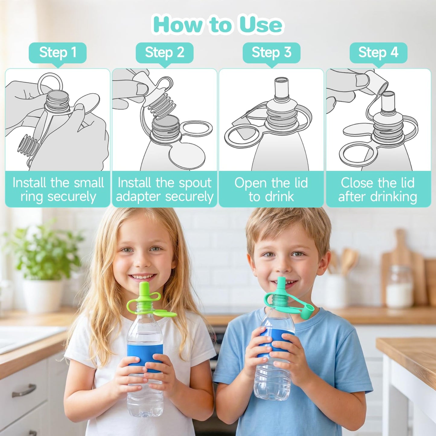 Morlike Living Water Bottle Spout Adapter – Silicone No-Spill Toddler Drink Covers (4-Pack)