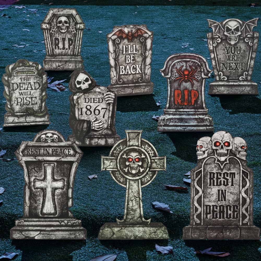 GraveScape Halloween Tombstone Decoration Set (9-Pack)