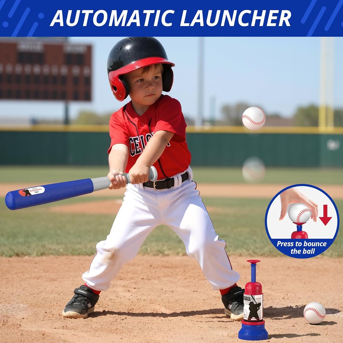 HYES 3-in-1 Kids Baseball Training Set – Auto Pitching Machine, Tee Ball & Hanging Practice Kit