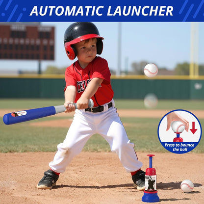 HYES 3-in-1 Kids Baseball Training Set – Auto Pitching Machine, Tee Ball & Hanging Practice Kit