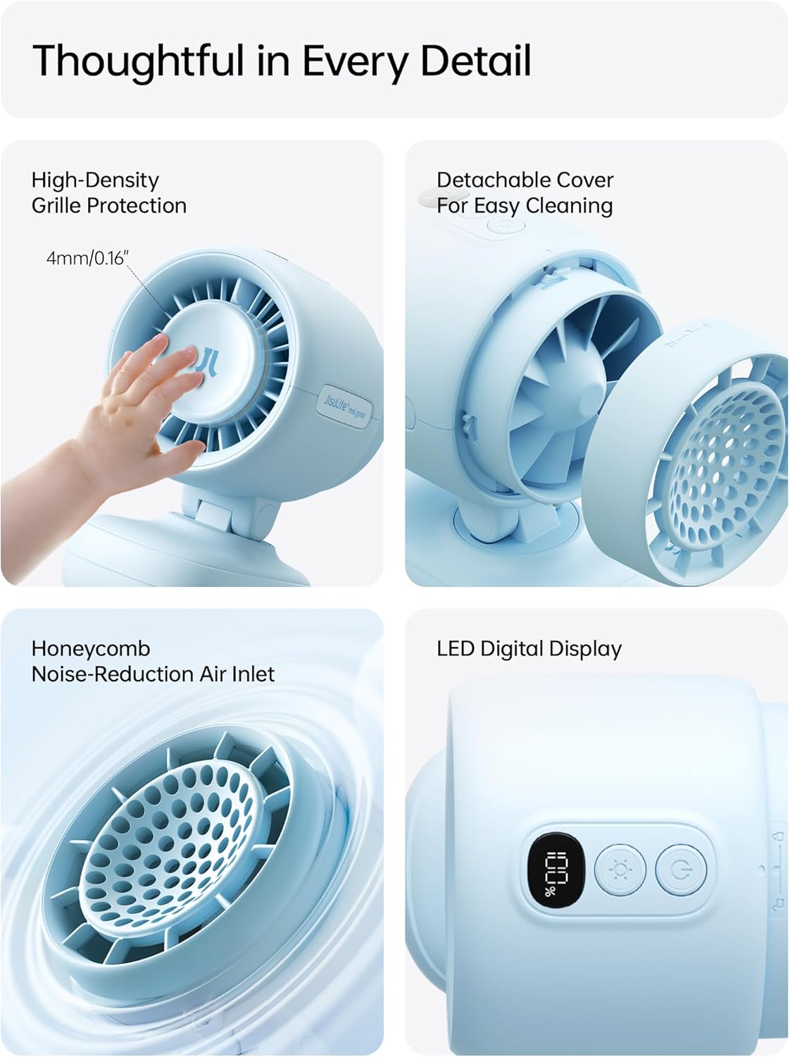 Baby Stroller Fan – Portable Mini Fan with 38H Battery, Night Light & Detachable Design (Blue)
